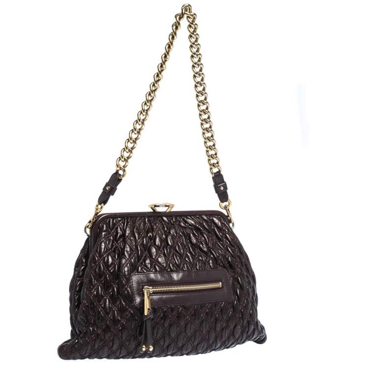 Pre Owned Marc Jacobs Burgundy Quilted Leather Stam Shoulder Bag