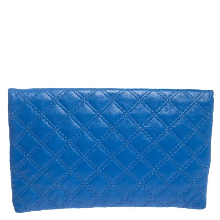 Pre Owned Marc Jacobs Blue Quilted Leather Foldover Clutch