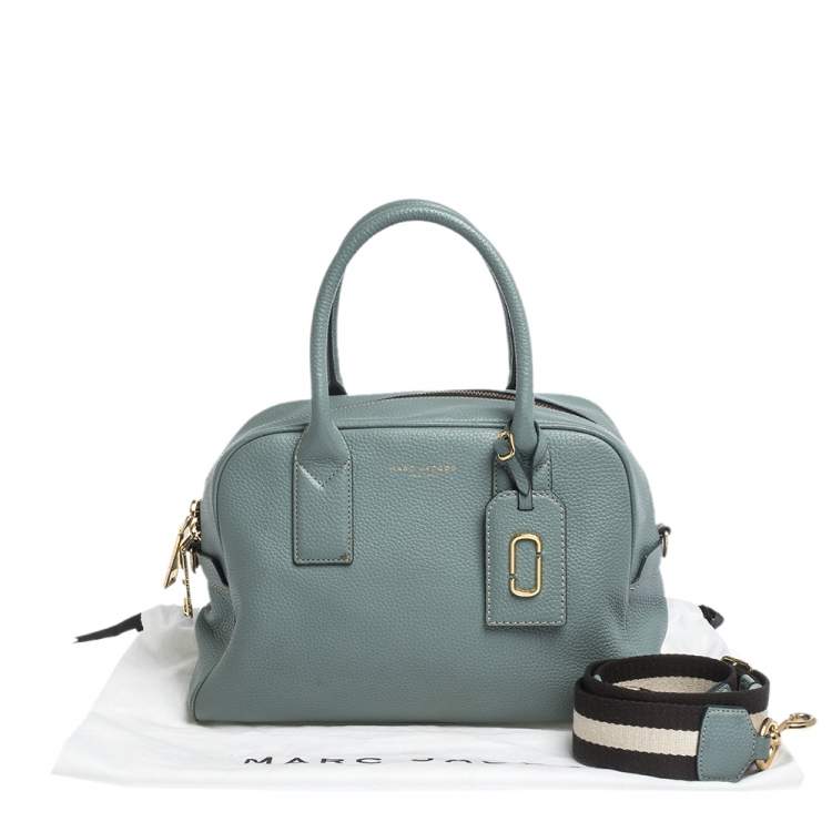 Pre Owned Marc Jacobs Pale Blue Leather Logo Shot Charm Boston Bag