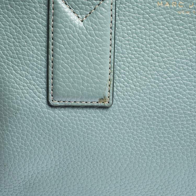 Pre Owned Marc Jacobs Pale Blue Leather Logo Shot Charm Boston Bag
