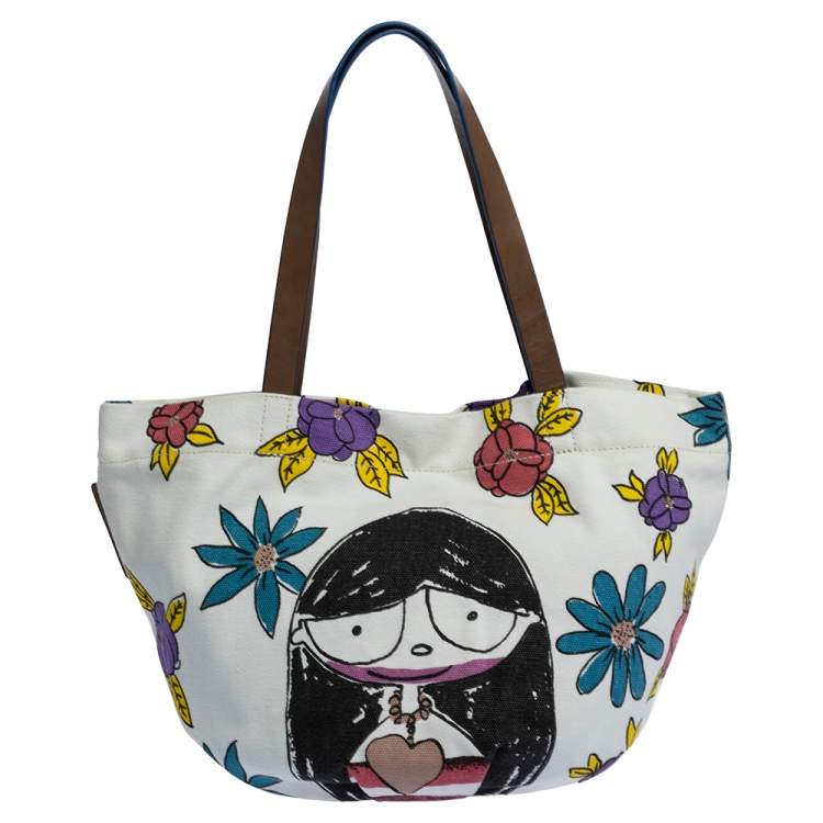 Pre Owned Marc Jacobs White Printed Canvas and Leather Tote