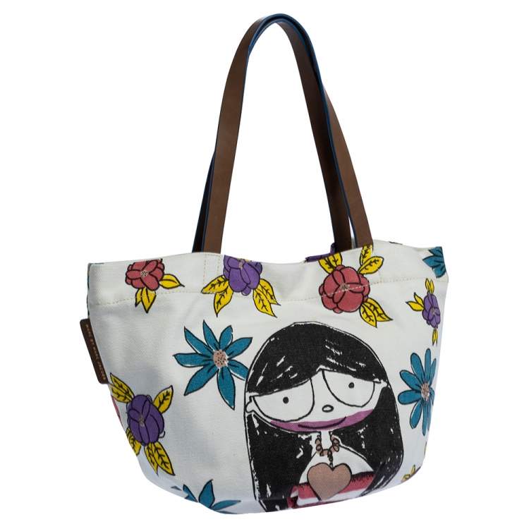 Pre Owned Marc Jacobs White Printed Canvas and Leather Tote