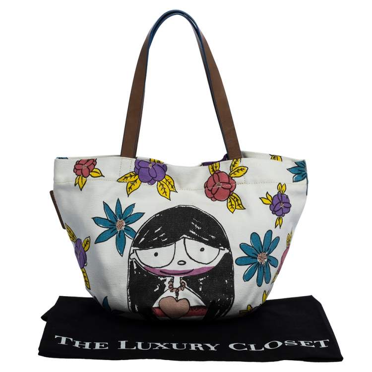 Pre Owned Marc Jacobs White Printed Canvas and Leather Tote