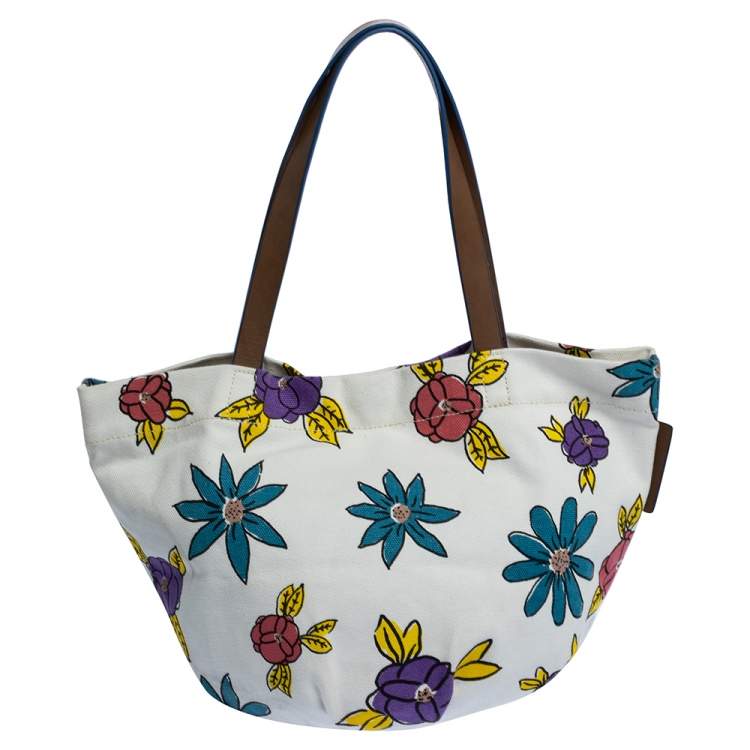 Pre Owned Marc Jacobs White Printed Canvas and Leather Tote