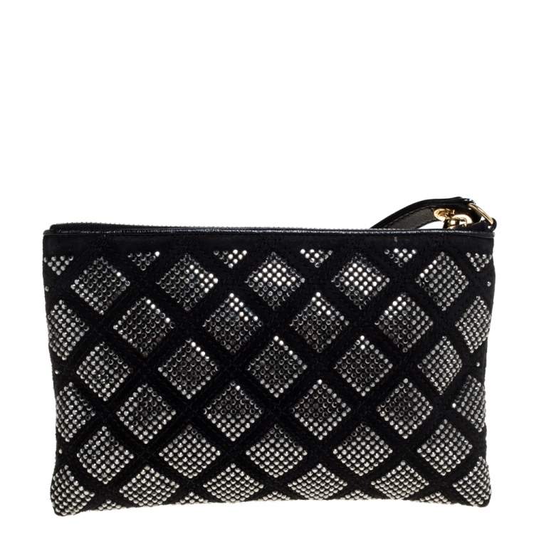 Pre Owned Marc Jacobs Black Crystal Embellished Quilted Suede and Leather Pouch