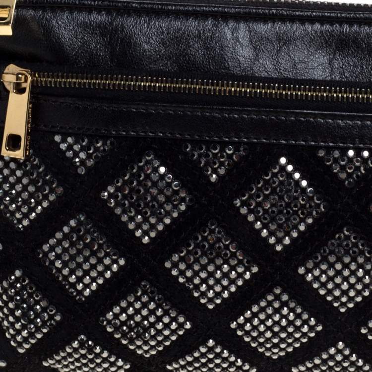 Pre Owned Marc Jacobs Black Crystal Embellished Quilted Suede and Leather Pouch