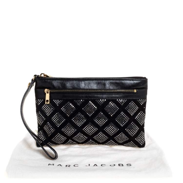 Pre Owned Marc Jacobs Black Crystal Embellished Quilted Suede and Leather Pouch