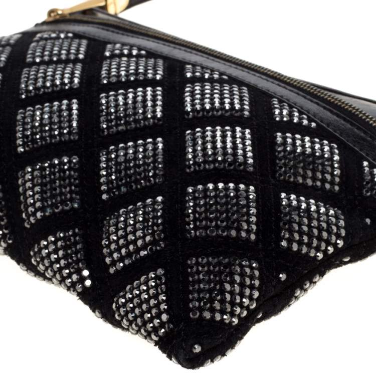 Pre Owned Marc Jacobs Black Crystal Embellished Quilted Suede and Leather Pouch