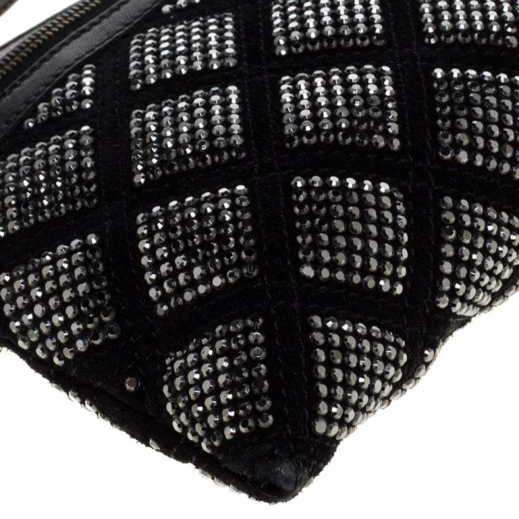 Pre Owned Marc Jacobs Black Crystal Embellished Quilted Suede and Leather Pouch