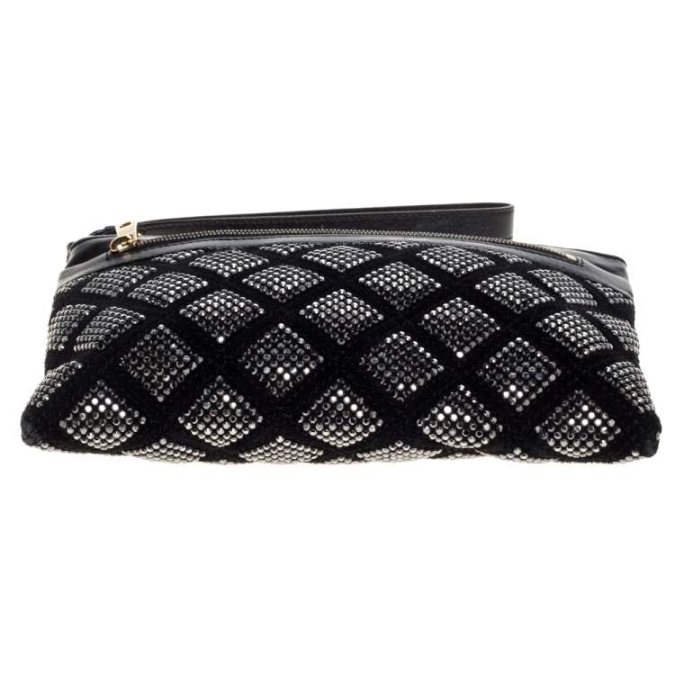 Pre Owned Marc Jacobs Black Crystal Embellished Quilted Suede and Leather Pouch