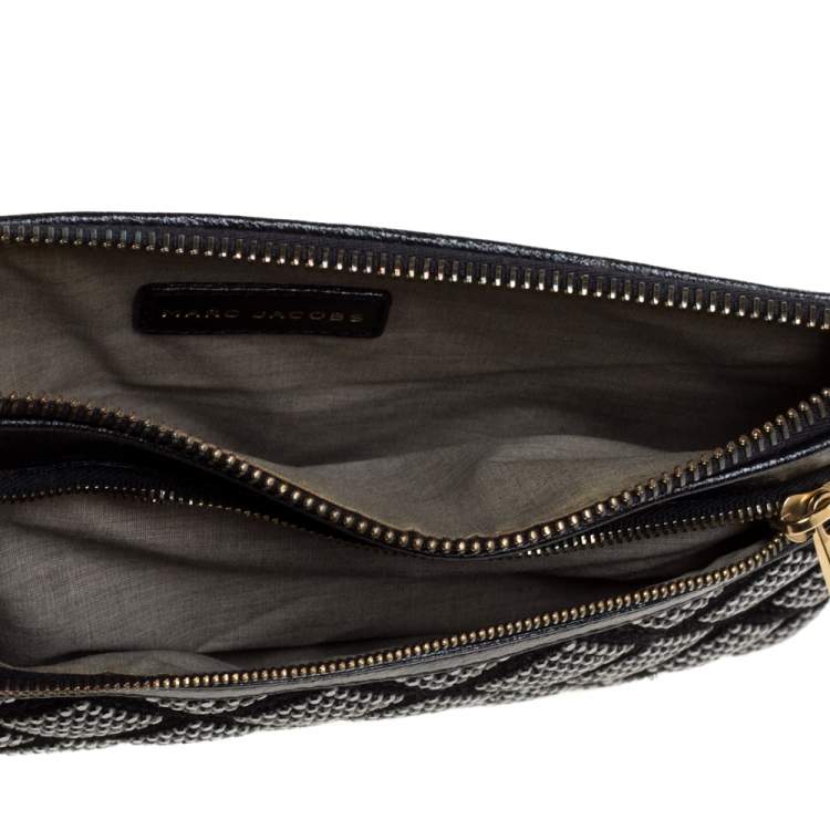 Pre Owned Marc Jacobs Black Crystal Embellished Quilted Suede and Leather Pouch