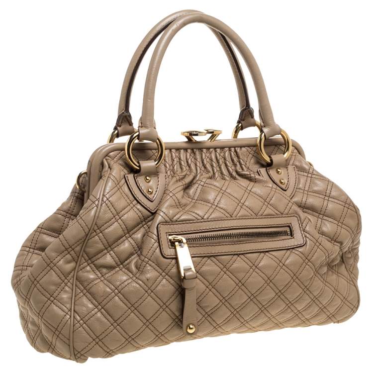 Pre Owned Marc Jacobs Beige Quilted Leather Stam Satchel