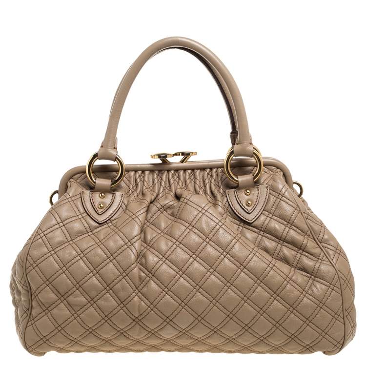 Pre Owned Marc Jacobs Beige Quilted Leather Stam Satchel
