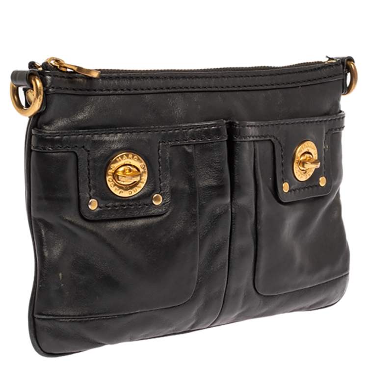 Pre Owned Marc Jacobs Black Leather Turnlock Crossbody Bag