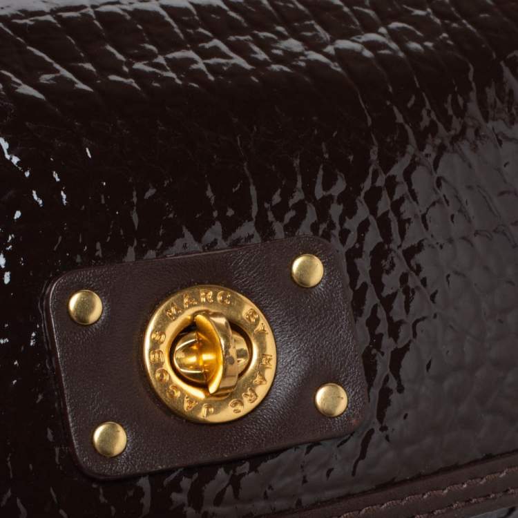 Pre Owned Marc Jacobs Dark Brown Patent Leather Shoulder Bag
