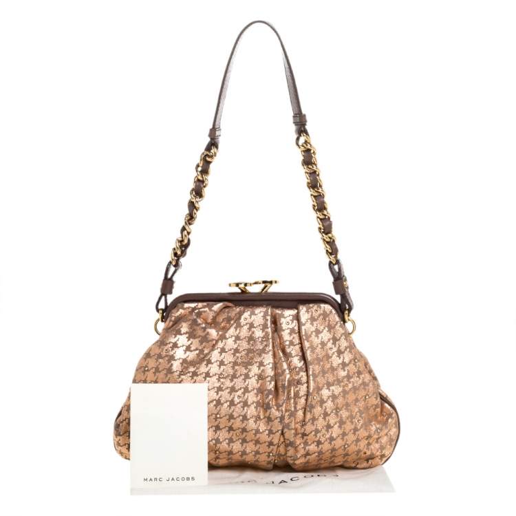 Pre Owned Marc Jacobs Taupe/Rose Gold Printed Leather Little Stam Crystal Embellished Shoulder Bag