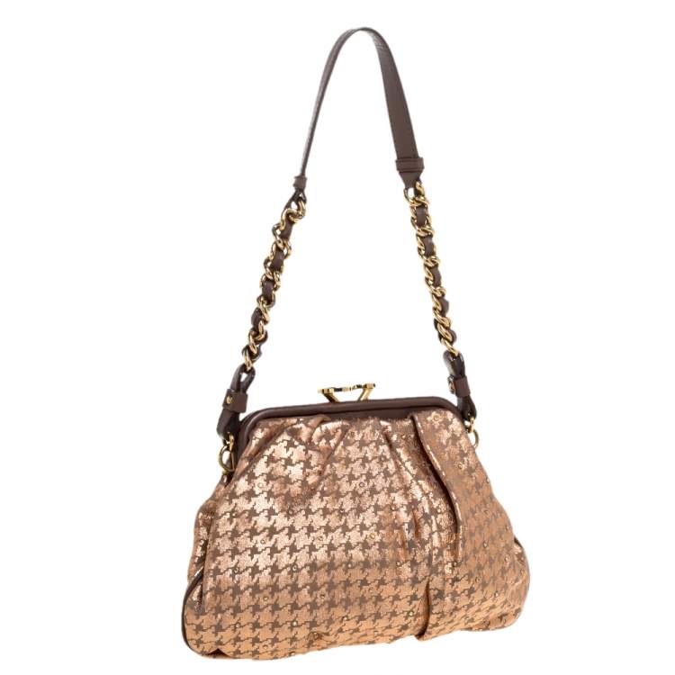 Pre Owned Marc Jacobs Taupe/Rose Gold Printed Leather Little Stam Crystal Embellished Shoulder Bag