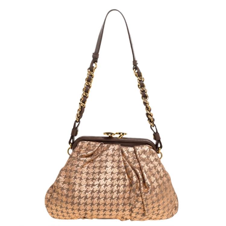 Pre Owned Marc Jacobs Taupe/Rose Gold Printed Leather Little Stam Crystal Embellished Shoulder Bag