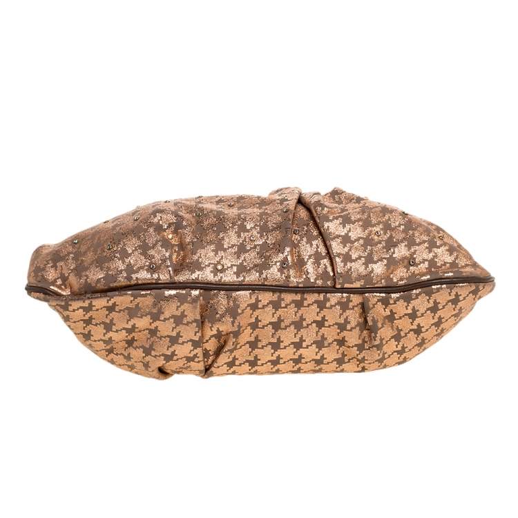 Pre Owned Marc Jacobs Taupe/Rose Gold Printed Leather Little Stam Crystal Embellished Shoulder Bag
