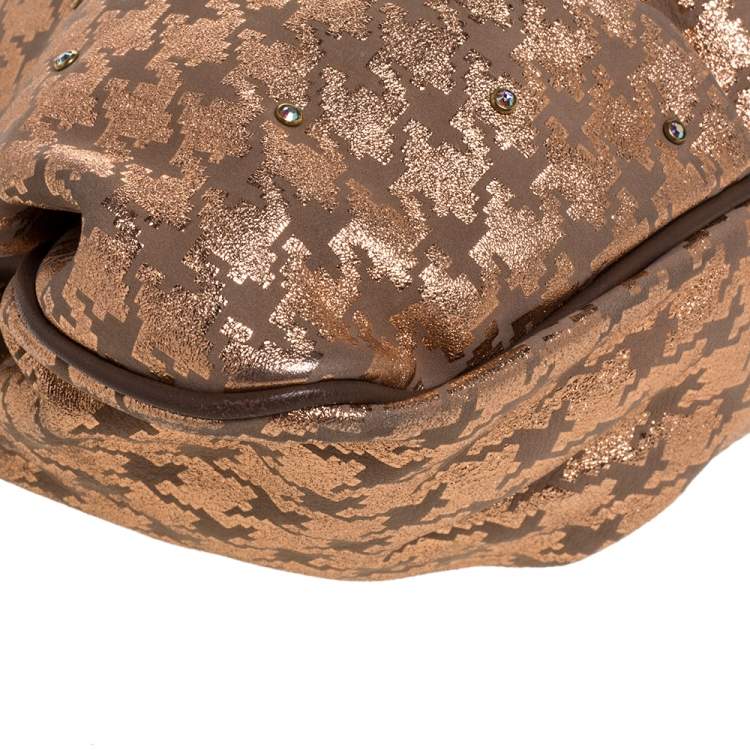 Pre Owned Marc Jacobs Taupe/Rose Gold Printed Leather Little Stam Crystal Embellished Shoulder Bag