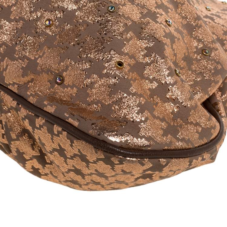 Pre Owned Marc Jacobs Taupe/Rose Gold Printed Leather Little Stam Crystal Embellished Shoulder Bag