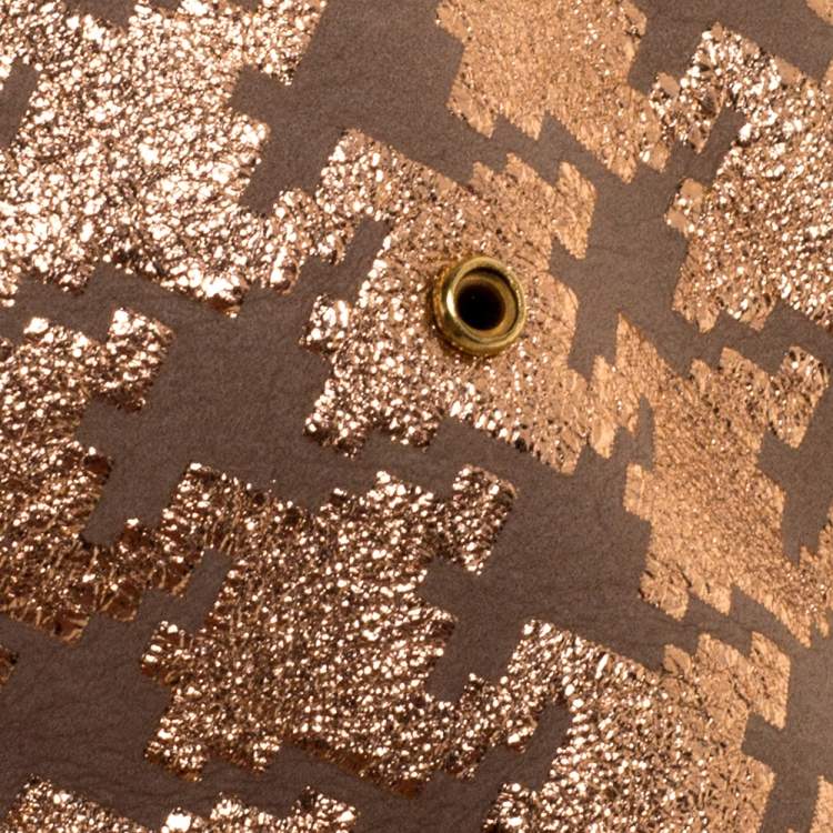 Pre Owned Marc Jacobs Taupe/Rose Gold Printed Leather Little Stam Crystal Embellished Shoulder Bag