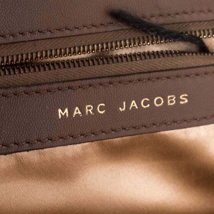 Pre Owned Marc Jacobs Taupe/Rose Gold Printed Leather Little Stam Crystal Embellished Shoulder Bag