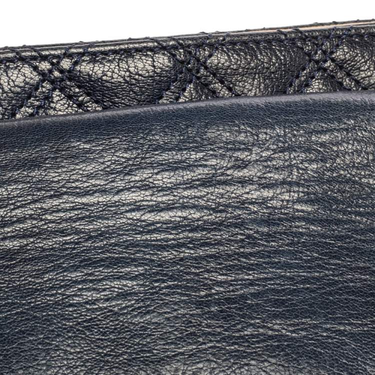 Pre Owned Marc Jacobs Navy Blue Quilted Leather Pushlock Flap Shoulder Bag