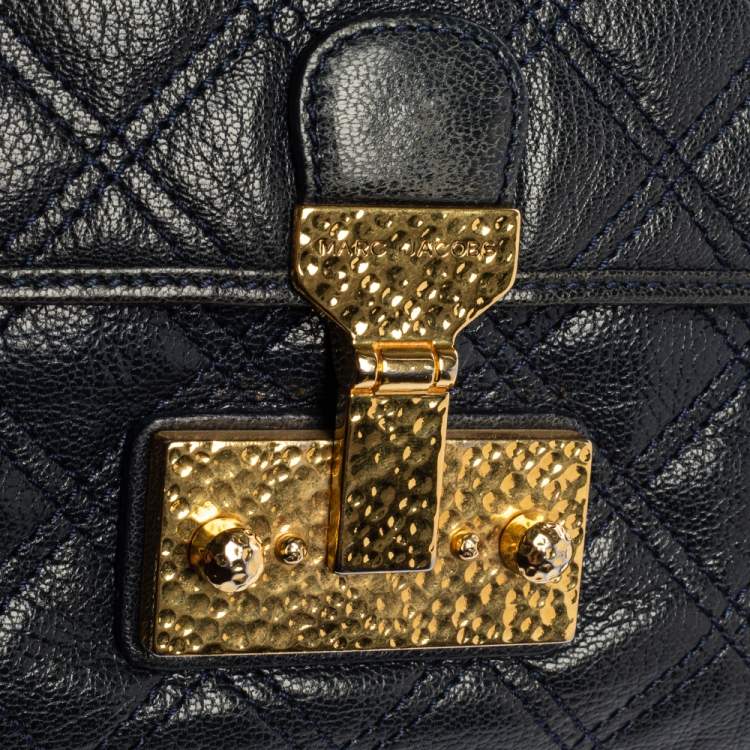 Pre Owned Marc Jacobs Navy Blue Quilted Leather Pushlock Flap Shoulder Bag