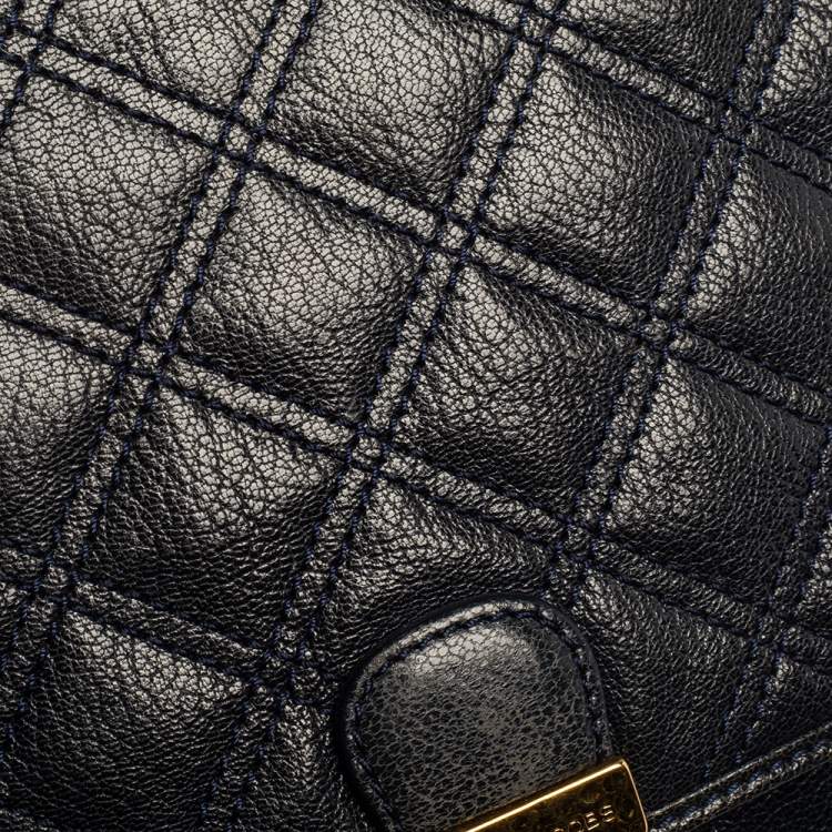 Pre Owned Marc Jacobs Navy Blue Quilted Leather Pushlock Flap Shoulder Bag