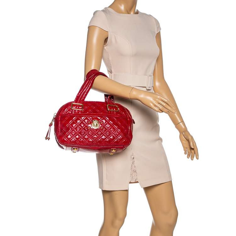Pre Owned Marc Jacobs Red Quilted Patent Leather Pushlock Satchel
