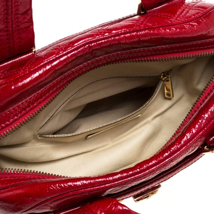 Pre Owned Marc Jacobs Red Quilted Patent Leather Pushlock Satchel
