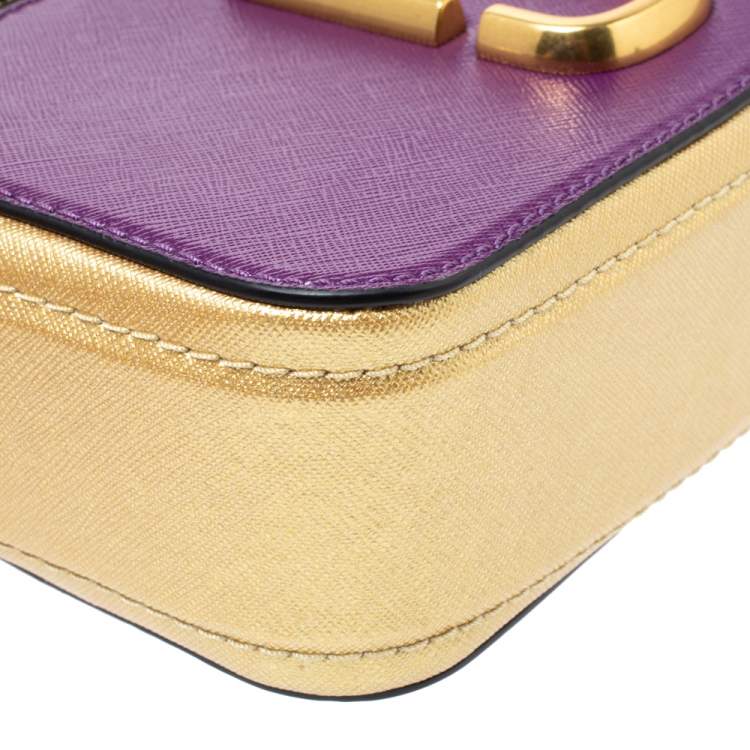 Pre Owned Marc Jacobs Purple/ Tan Leather Snapshot Camera Crossbody Bag