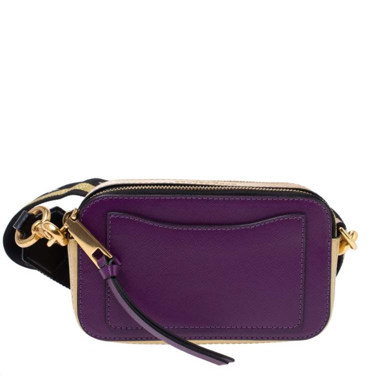 Pre Owned Marc Jacobs Purple/ Tan Leather Snapshot Camera Crossbody Bag