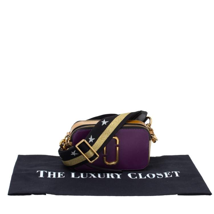 Pre Owned Marc Jacobs Purple/ Tan Leather Snapshot Camera Crossbody Bag