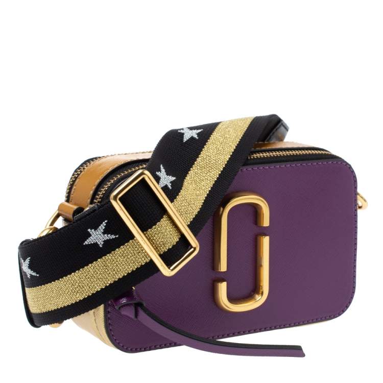 Pre Owned Marc Jacobs Purple/ Tan Leather Snapshot Camera Crossbody Bag