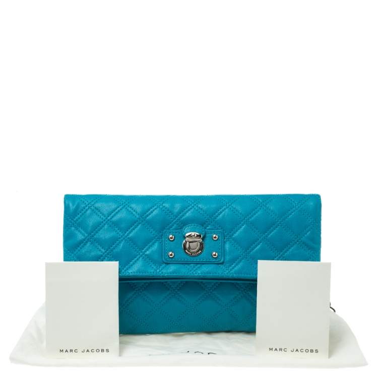 Pre Owned Marc Jacobs Blue Quilted Leather Foldover Clutch