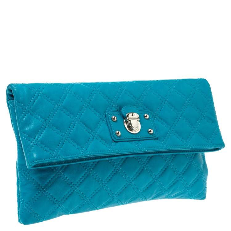 Pre Owned Marc Jacobs Blue Quilted Leather Foldover Clutch