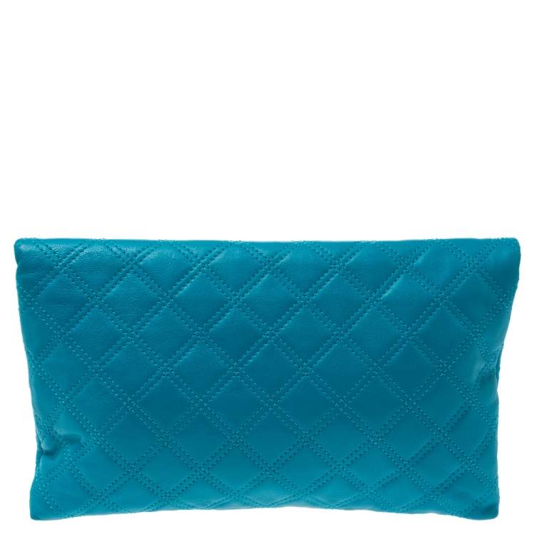 Pre Owned Marc Jacobs Blue Quilted Leather Foldover Clutch
