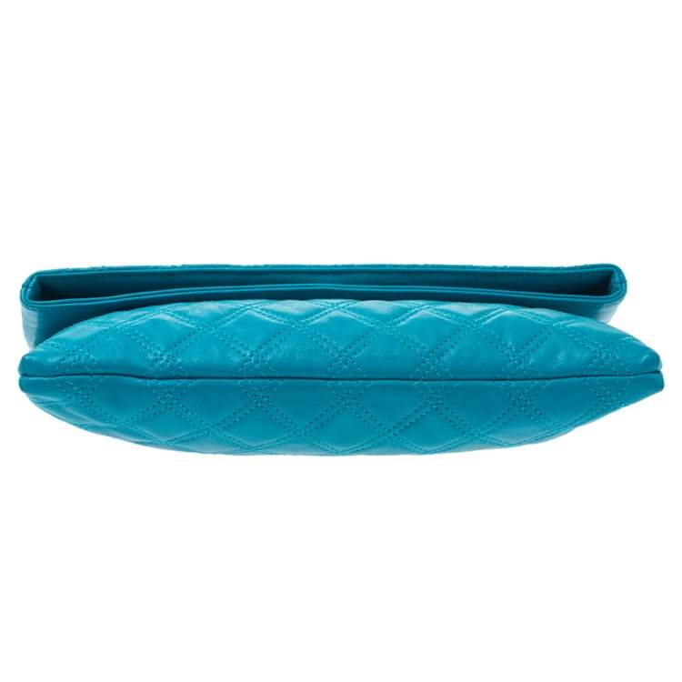 Pre Owned Marc Jacobs Blue Quilted Leather Foldover Clutch