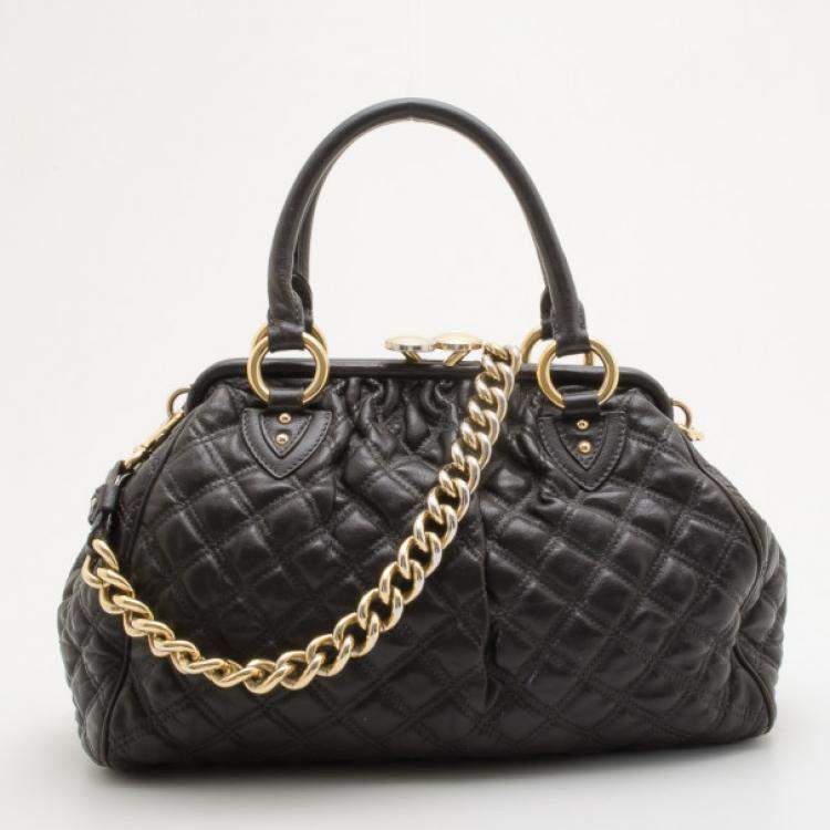 Pre Owned Marc Jacobs Black Quilted Leather Stam Satchel