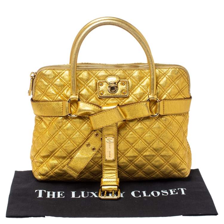 Pre Owned Marc Jacobs Gold Quilted Leather Alina Satchel