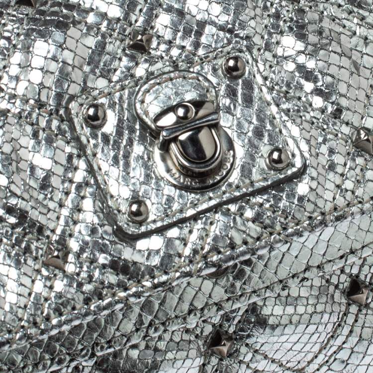Pre Owned Marc Jacobs Silver Snake Effec Leather Foldover Clutch