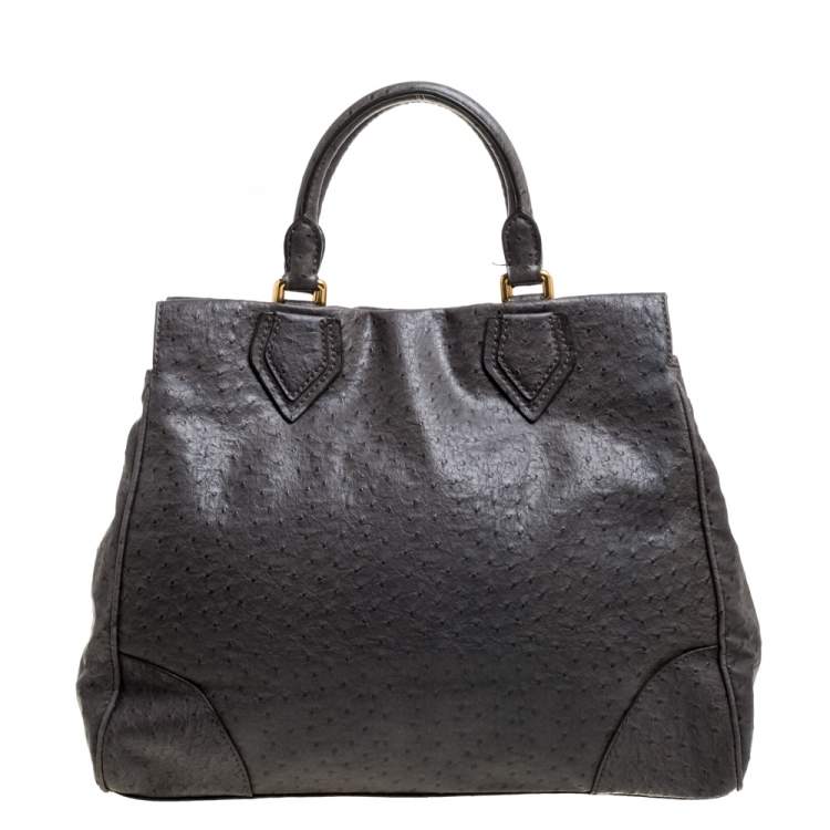 Pre Owned Marc by Marc Jacobs Grey Ostrich Embossed Leather Ozzie Square Lucy Tote