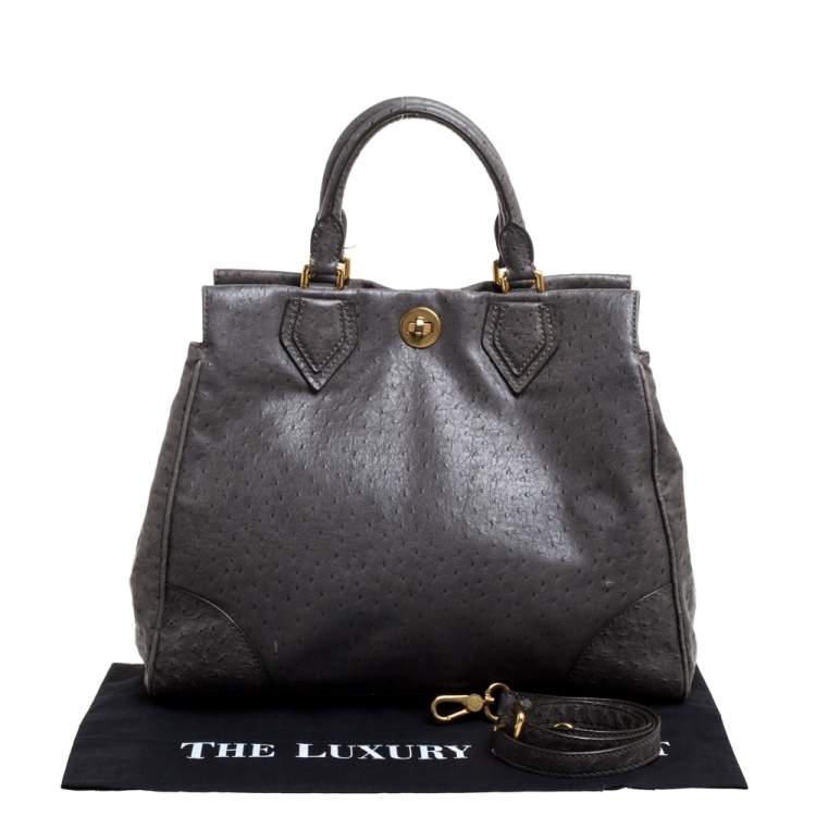 Pre Owned Marc by Marc Jacobs Grey Ostrich Embossed Leather Ozzie Square Lucy Tote