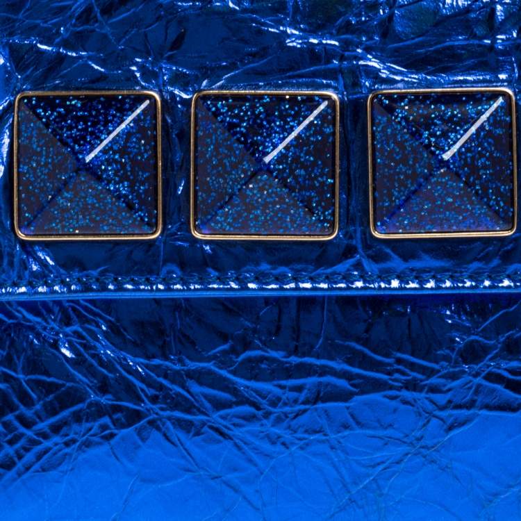 Pre Owned Marc Jacobs Metallic Blue Crinkled Patent Leather Fergie Clutch
