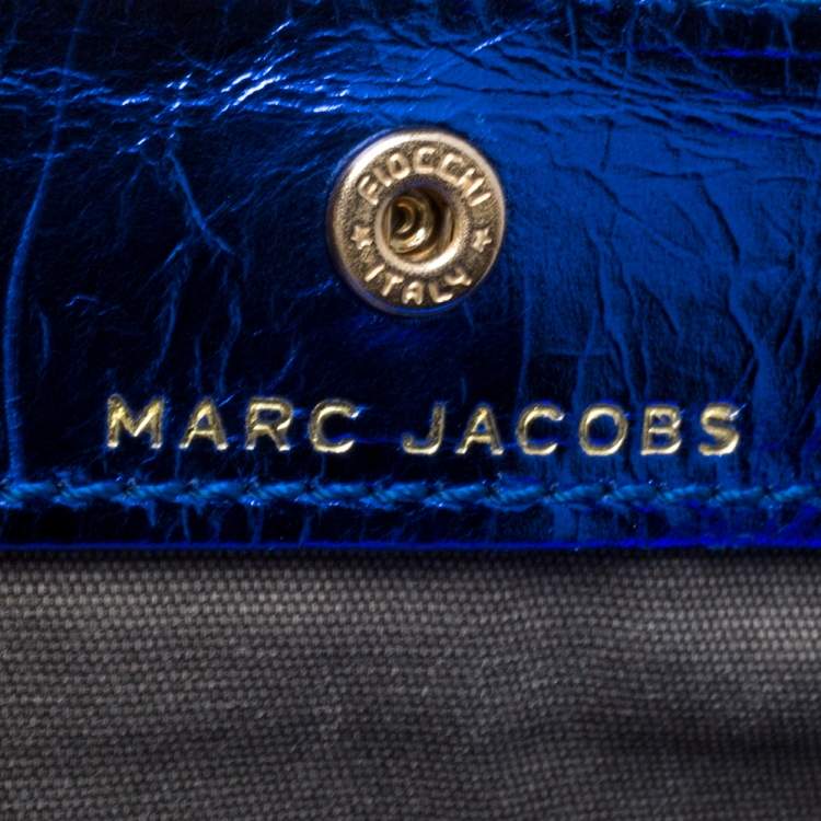 Pre Owned Marc Jacobs Metallic Blue Crinkled Patent Leather Fergie Clutch