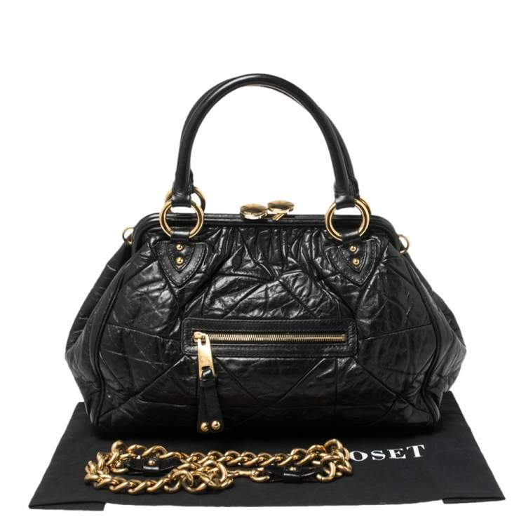 Pre Owned Marc Jacobs Black Crinkled Leather Stam Satchel