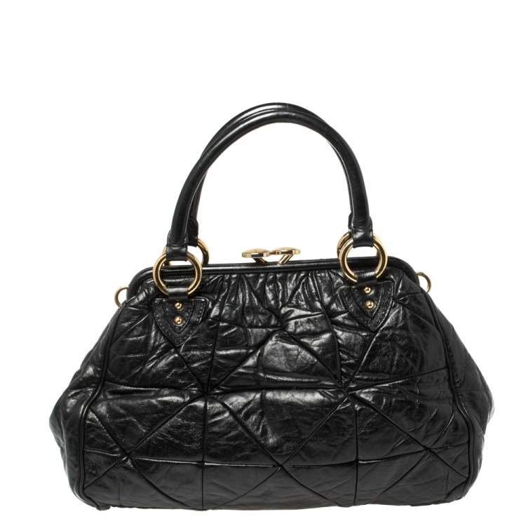Pre Owned Marc Jacobs Black Crinkled Leather Stam Satchel