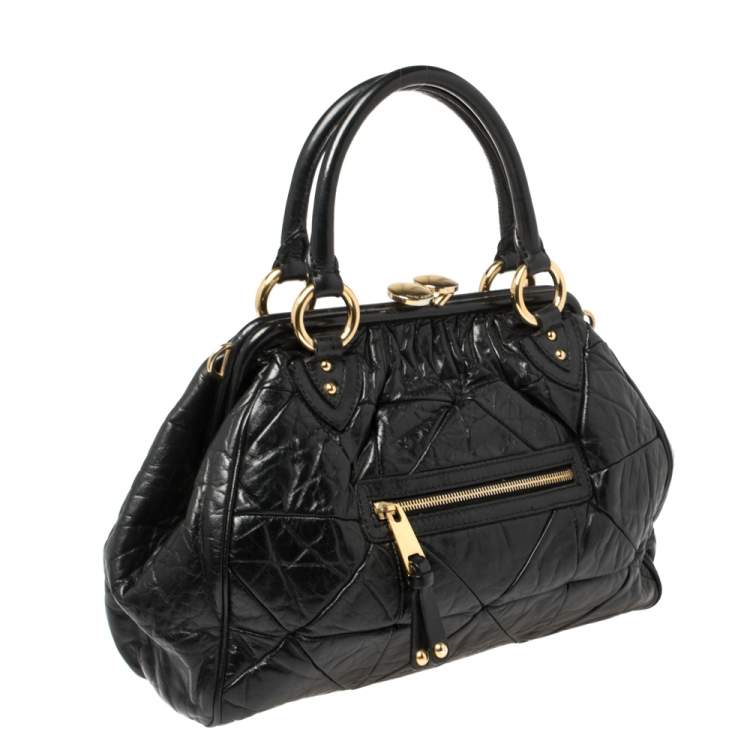 Pre Owned Marc Jacobs Black Crinkled Leather Stam Satchel